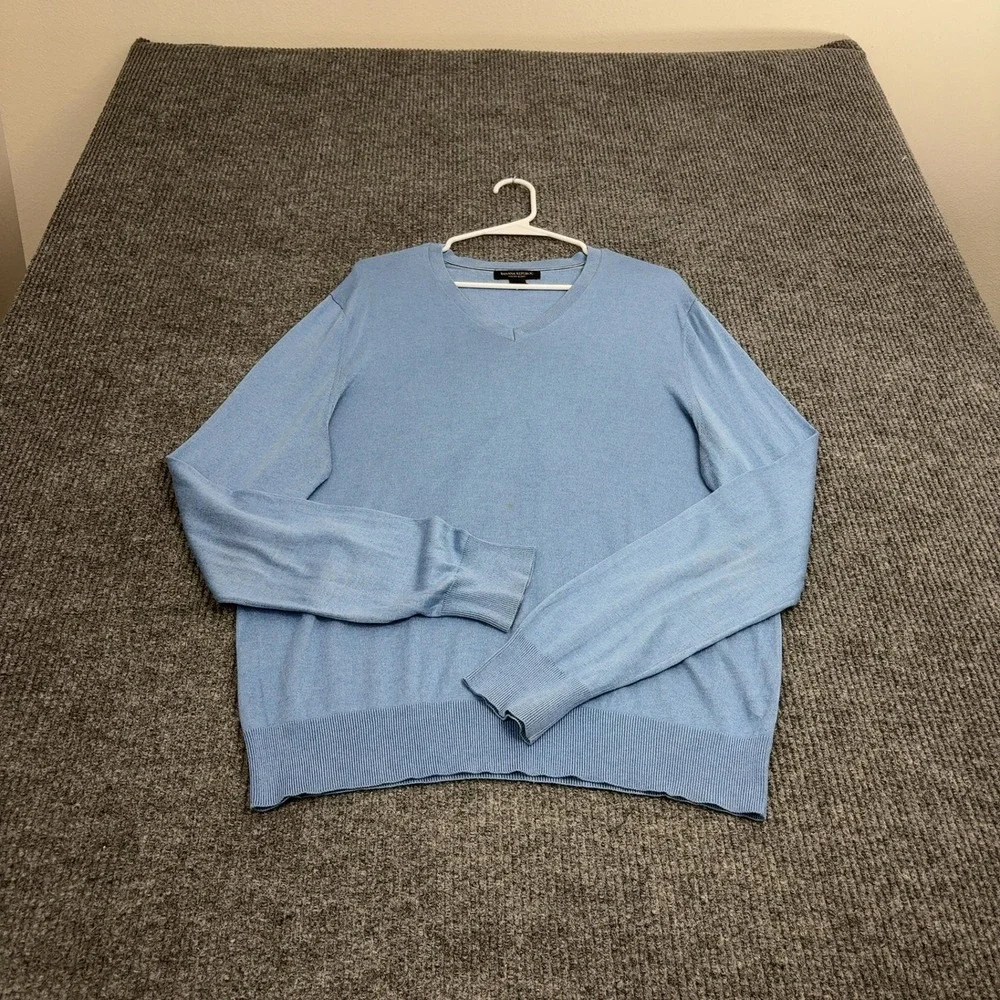 Banana Republic Sweater Mens L‎ Blue Silk Cotton V Neck Pullover Casual Classic
